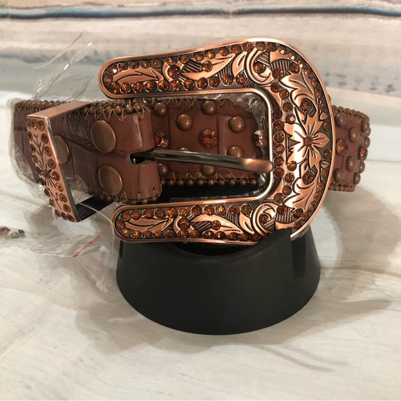 Womens Western Leather Buckle Belt Studded Cowgirl Brown Size Small - Picture 13 of 13